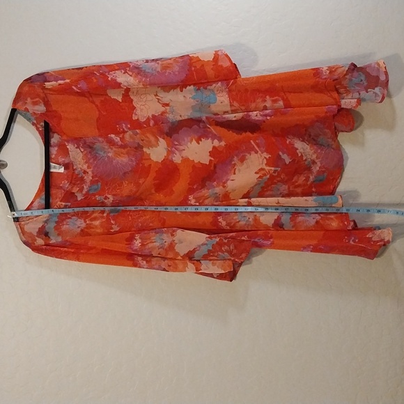 Sheer Orange/Red/Pink Floral Tunic Top size 2XL by Come & See - Picture 5 of 13